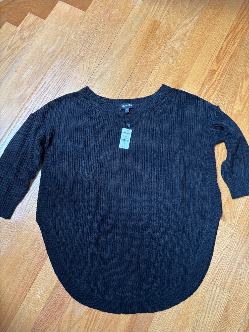 Express Women's Black Ribbed Crewneck Sweater